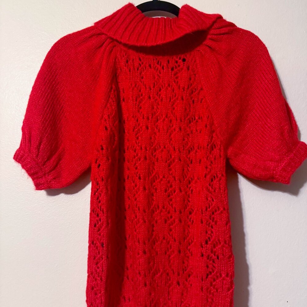 For Love & Lemons Francois Puff Sleeve Pointelle Sweater (XS) NWOT